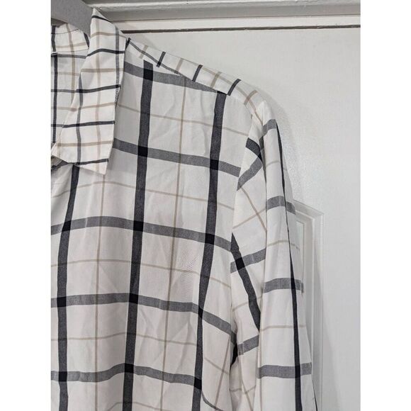 J. Jill plaid button up shirt women's size Large white checked Gauzey tunic flow - Picture 2 of 6